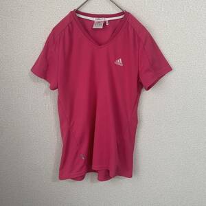 【USED】adidas アディダス　半袖Tシャツ　ドライ　トレーニングウェア　レディースLサイズ　ピンク　ジム　スポーツ　ランニング