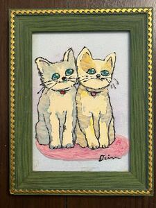 ガラス絵 アクリル板製 グラスアート 子猫　ハチワレ　茶トラ　ねこ　ステンドグラス風　風水　帽子　絵画　プレゼント