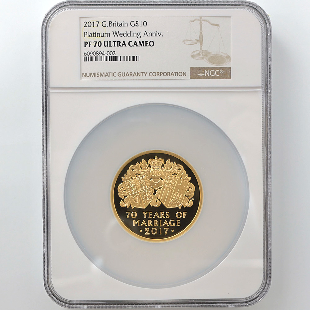 イギリス 1990年 10ポンド ジャージー金貨 PF 70 UC エリザベス2世-