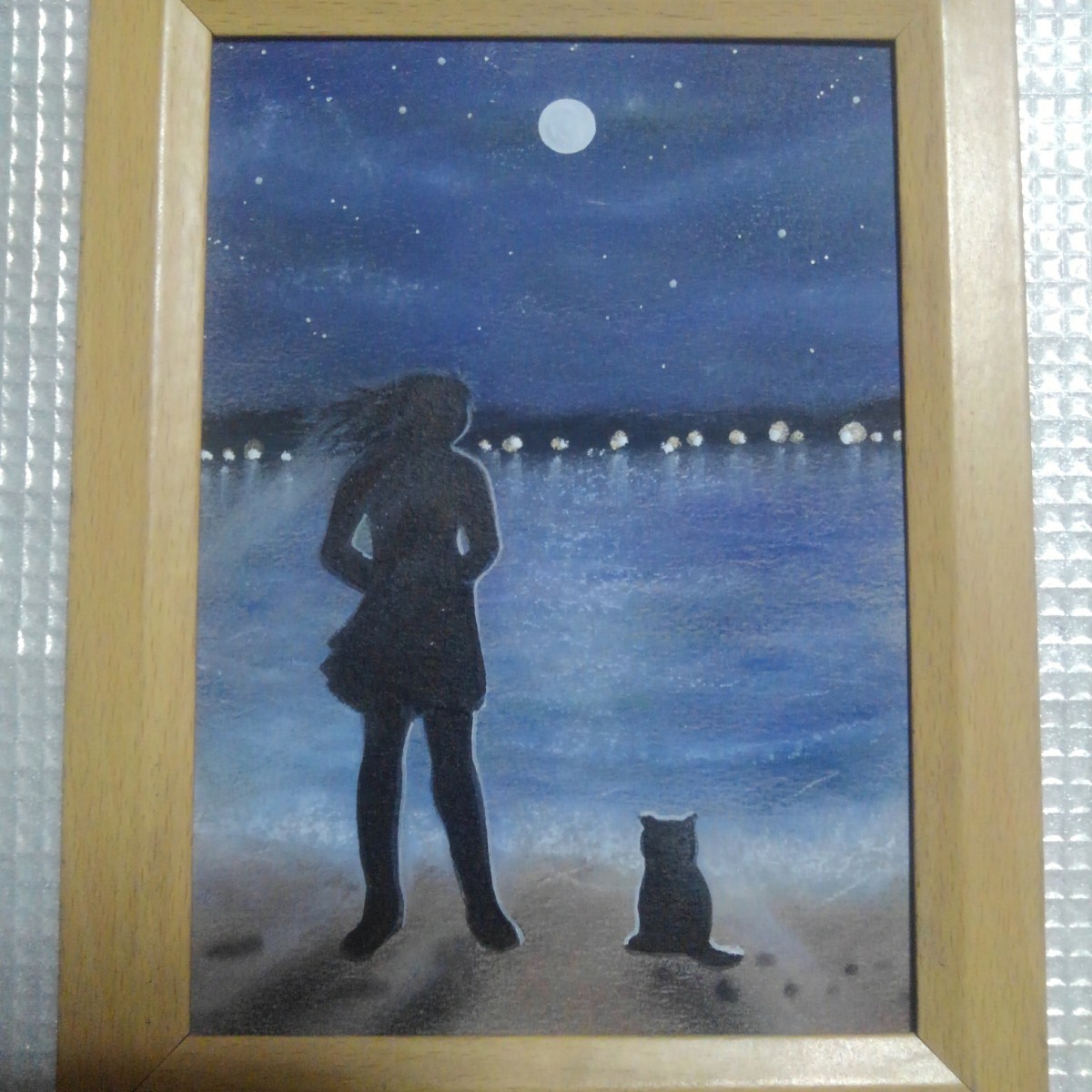 [Anonymous delivery] Painting City Light 2L size frame included, Artwork, Painting, Pastel drawing, Crayon drawing
