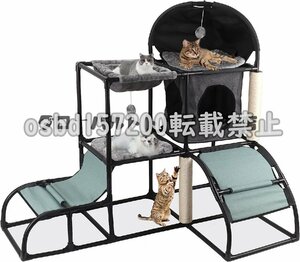 高品質★キャットタワー 多頭飼い 猫タワー 多機能 据え置き 猫ハウス/クッション/麻紐爪とぎポール/おもちゃ付猫の遊び場120*80*107cm