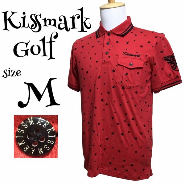 キスマーク KISSMARK GOLF ポロシャツ レッドスター 赤　Mサイズ ゴルフウェア