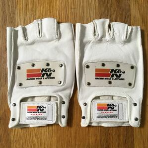 K&N Gloves オープンフィンガー ドライビング レザーグローブ 革手袋 フリーサイズ ホワイト ③