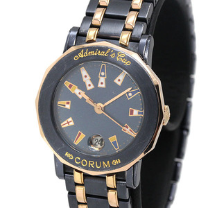  Corum CORUM Admiral z cup 39.130.34 V585 navy face SS/ gun blue /PG lady's wristwatch quartz 