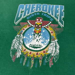 90年代 USA製 CHEROKEE RIVER TRIPS イベント アートプリント 企業ロゴ Tシャツ メンズXL