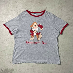 Disney GRUMPY グランピー 七人の小人 キャラクター プリント リンガーTシャツ メンズXL相当