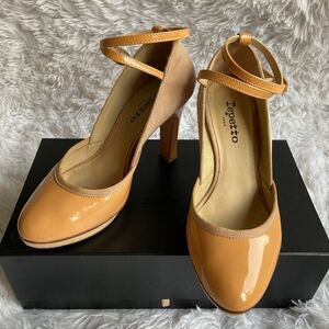 repetto レペット ストラップサンダル エナメル×スエード ベージュ オレンジ 38サイズ 24.5cm相当 レディース ハイヒール パンプス