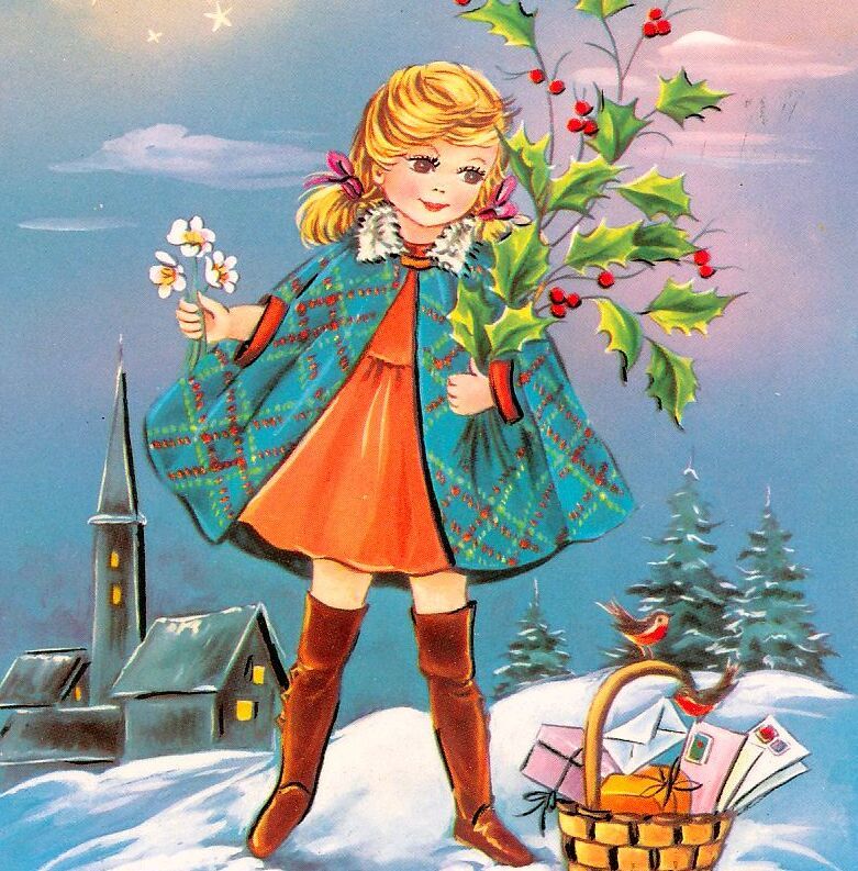 Винтажная открытка (3) Q73◆Девочка Дети Рождество Новый год Италия Франция Германия Великобритания, античный, коллекция, разные товары, открытка с изображением