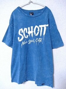 Schott　NYC タイダイ　半袖　Tシャツ　メンズ　XL ロゴ　ペンキ　ロック　ショット　ブルー　ビッグサイズ　ロゴ　USA アメリカ　