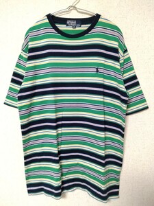 POLO RALPH LAUREN　ボーダー　使用感少なめ　ロゴ　グリーン　マルチカラー　Tシャツ　半袖　メンズ　M 