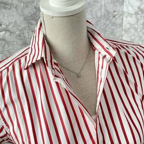 RALPH LAUREN ラルフローレン レディース 4 M程度 スリムフィット 半袖シャツ 白赤 ストライプ柄 綿 コットン カジュアル 古着の画像6