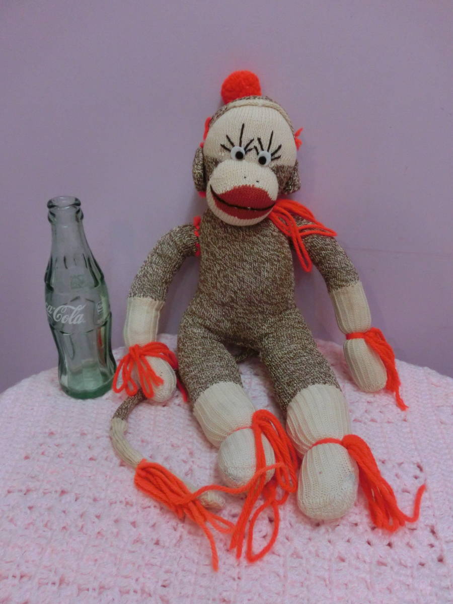 Sock Monkey ◆빈티지 봉제인형 43 cm핸드메이드◆Sock Monkey Doll 봉제인형 Vintage Monkey Retro Sock Monkey, 고대 미술, 수집, 잡화, 다른 사람