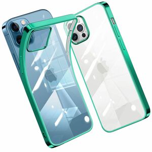 iPhone12Pro Max 用 ケース クリア TPU 6.7インチ 耐衝撃 シリコン スリム 薄型 Qi充電対応 グリーン