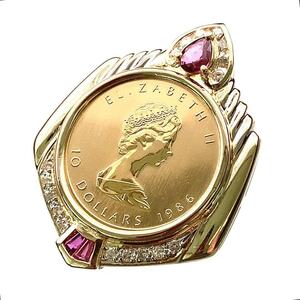 カナダ メイプル金貨 K18/24 純金 エリザベス二世 1986年 14.3g 1/4オンス ルビー ダイヤモンド イエローゴールド コイン