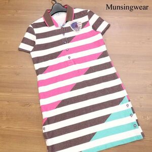 Munsingwear Mansing Wear Spring / Summer Emblem &amp; Border ♪ Рубашка поло с коротким рукавом одно кусок SZ.M Ladies Golf, сделанный в Японии D3T01333_6 #A