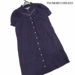 TSUMORI CHISATO ツモリチサト 春夏 刺繍 レース♪ 透け感 半袖 バンドカラー シャツ ワンピース Sz.2　レディース 日本製　K3T00022_7#D