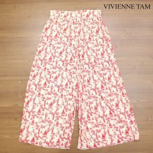 VIVIENNE TAM ヴィヴィアンタム 梅 寺院 総柄♪ ナイロン ストレッチ ワイド パンツ Sz.38　レディース　K3B00026_7#P