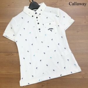 Callaway キャロウェイ 春夏 フラミンゴ柄♪ 半袖 ボタンダウン ポロシャツ Sz.S　レディース ゴルフ　K3T00108_7#A