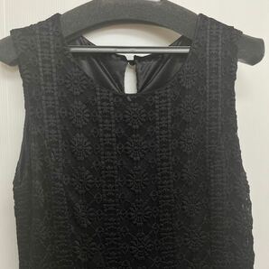 ノースリーブ黒ブラックワンピース 総刺繍レース花柄 黒ブラッ黒ワンピース サイズMの画像6