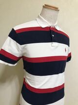 【良品】 Polo Ralph Lauren ポロ ラルフローレン カスタムフィット ボーダー 鹿の子 ポロシャツ トップス サイズM 175/96A 半袖 白 赤 紺_画像9