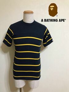 A BATHING APE ア ベイシング エイプ ボーダー Tシャツ トップス サイズS 半袖 ネイビー イエロー 日本製 綿