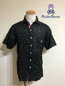 Psycho Bunny サイコバニー リネンシャツ トップス 麻 トップス サイズXL 半袖 黒 ドット柄 日本製