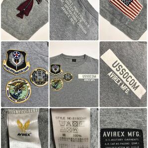 AVIREX U.S.A アヴィレックス ミリタリー クルーネック コットン Tシャツ ワッペン トップス サイズM 半袖 グレーの画像5