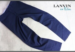 新品 ランバン オン ブルー 春夏 清涼 リネン コットン ストレッチ パンツ46/S 紺 定価3万円/LANVIN en Bleu