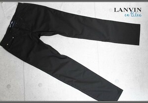 新品 ランバン オン ブルー春夏 シャドー織り 清涼コットン ストレッチ パンツ50/L/黒 定価2.4万円/LANVIN en Bleu