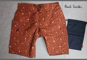 新品 ポールスミス 収納袋付き デザイン柄 水着 サーフパンツL暗橙 定価1.5万円/Paul smith/海水パンツ