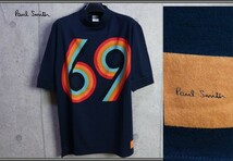 新品 ポールスミス グラフィック69プリント モックネック TシャツM紺/定価1.7万円/PAUL SMITH_画像1