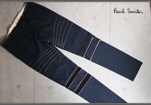 新品 ポールスミス 最高級 パイピング ririジップ ウール パンツ XL 紺 定価3.7万円/Paul smith