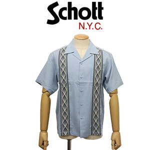 Schott (ショット) 3123014 LINE 2TONE S/S SHIRT ライン2トーン ショートスリーブシャツ 391(81)SAXE XXL