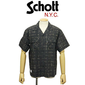 Schott (ショット) 3123015 KASURI PLAID S/S SHIRT カスリ柄 格子縞 ショートスリーブシャツ 10(09)BLACK M