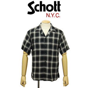 Schott (ショット) 3123016 OMBRE PLAID S/S SHIRT オンブレ 格子縞 ショートスリーブシャツ 10(09)BLACK M