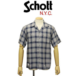 Schott (ショット) 3123016 OMBRE PLAID S/S SHIRT オンブレ 格子縞 ショートスリーブシャツ 110(84)BLUE XL