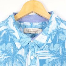 古着 大きいサイズ ISLAND REPUBLIC リネン混紡 半袖アロハシャツ ハワイアン メンズUS-2XLサイズ 水色 ライトブルー系 tn-1827n_画像4
