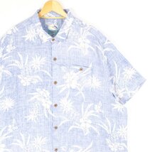 古着 大きいサイズ トミーバハマ 100%リネン 半袖アロハシャツ ハワイアン メンズUS-2XLサイズ 水色 ライトブルー系 tn-1821n_画像1