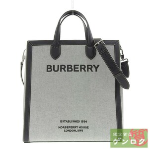 【中古】BURBERRY バーバリー 2WAYトート トートバッグ ショルダーバッグ グレー ブラック キャンバス レザー メンズ【質屋】