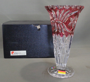 【六条】T12「硝子花瓶 花器 旧西ドイツ Hofbauer Crystal ホフバウアー クリスタル 高さ17㎝」紙箱