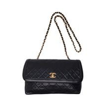 CHANEL シャネル マトラッセ 25cm デザインフラップ チェーンショルダー ラムスキン 黒（ゴールド金具）_画像6