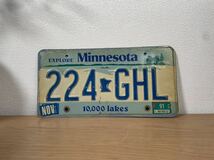 アメリカ ヴィンテージ ナンバープレート ミネソタ Minnesota 224 GHL 1000lakes オールド US Vintage 自動車 ライセンス ディスプレイ_画像1
