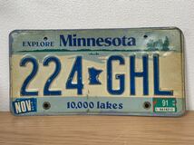 アメリカ ヴィンテージ ナンバープレート ミネソタ Minnesota 224 GHL 1000lakes オールド US Vintage 自動車 ライセンス ディスプレイ_画像2