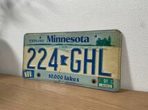 アメリカ ヴィンテージ ナンバープレート ミネソタ Minnesota 224 GHL 1000lakes オールド US Vintage 自動車 ライセンス ディスプレイ_画像3