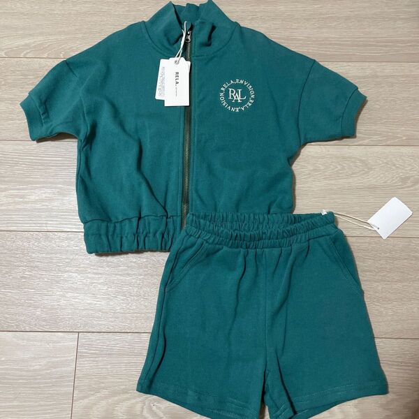新品 未使用 グリーン 上下セット セットアップ タオル生地 双子 女の子 男の子 半袖 短パン ショートパンツ REAL.