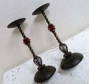 (*BM) candle stand . pcs /2 point set ④ antique style iron made iron candle establish height 31.5. Vintage style retro wedding 