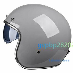 バイザー付バイク 内蔵サングラス ジェットヘルメット ビンテージ ハーレー 半キャップ M -XXLサイズ 8色グレー