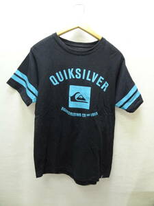 全国送料無料 クイックシルバー QUIKSILVER メンズ サーファー 黒X水色 半袖 袖ライン Tシャツ M