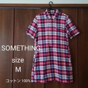 半袖ワンピース シャツワンピース チェック柄 半袖 SOMETHING