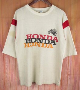 LST9898 ARTEX アルテックス 70s HONDA バイク Tシャツ L アイボリー系（クリックポスト可）